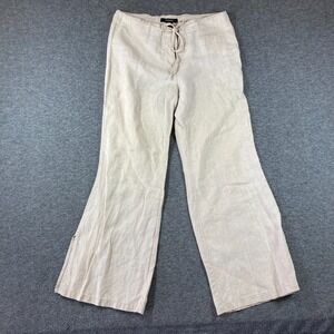 Vintage Y2K Express Linen Drawstring Pants Womens 13/14 Beige Beach Relaxed